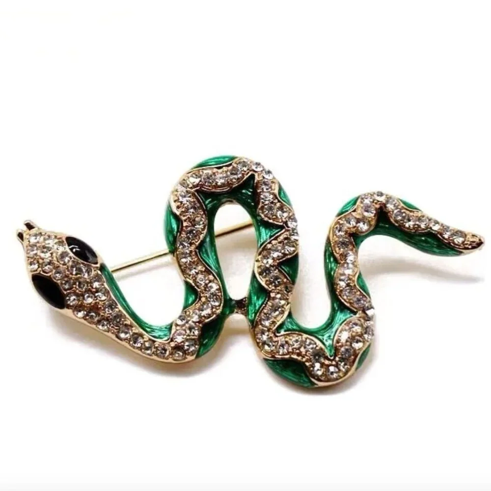 Green Snake Rhinestone Brooch - Picture 6 of 6